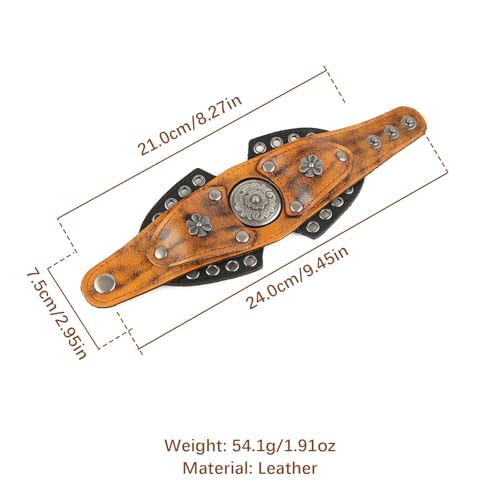 HZMAN Leather Bracelets Retro Men's Leather Cuff Bracelet Adjustable Wide Wristband Bracelet Jewelry Gift - color: Brown