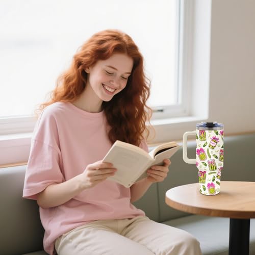 Pickle Tumbler with Handle and Straws 40oz Insulated Tumbler, Pickle Gifts - color: Pickle