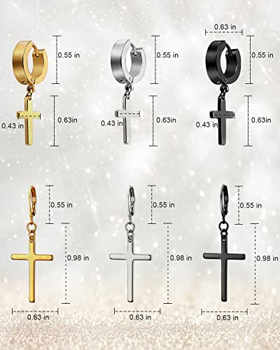JELIEE 6 Pairs Cross Earrings - Stainless Steel Dangle Hinged Hoop Earrings for Men and Women - Silver, Gold, Black Stud Earrings - Religious Classic Style - 2022 Collection