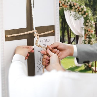 A Cord Of Three Strands Unity Wedding Cross Signs for Ceremony, Rope Cross to Braid - Tie God's Knot, Bible Wooden Decor, Engagement Anniversary Religious Gifts for Couples