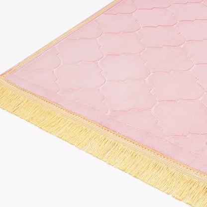 Muslim Prayer Rug with Tasbih Prayer Beads, Soft Memory Foam Prayer Matt Islam, Padded Islamic Prayer Mat Thick for Men and Women, Janamaz, Sajadah (25.6" x 43.3", Pink) - color: Pink