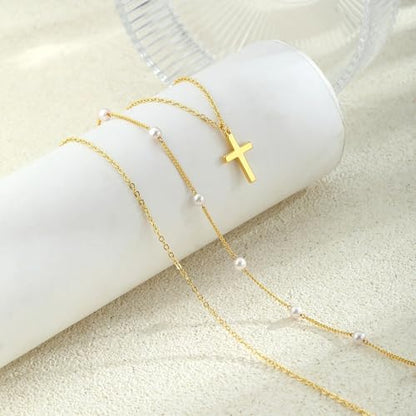 Fesciory Cross Necklace for Women, 14K Gold Plated Rhinestones Jewelry Gift - color: Gold Plated 5