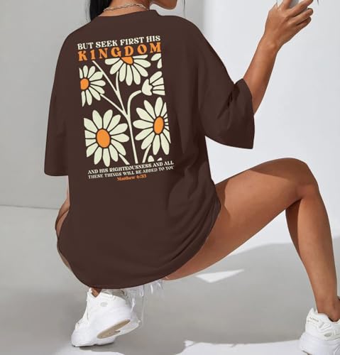 Christian Shirts for Women Jesus Shirt Christian Graphic Tees - color: Brown, size: X-Large