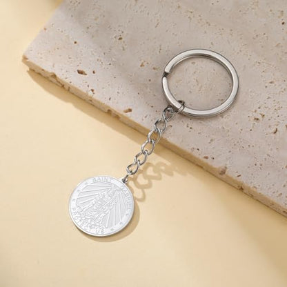 TEAMER Saint Gabriel Keychain Guardian Blessing Hope and Protection St. Gabriel Archangel Keychain Religious Jewelry - color: Silver