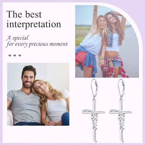 925 Sterling Silver Infinity Love of God Simple Dainty Faith Cross Dangle Earrings Religious Gift for Women - color: Jesus