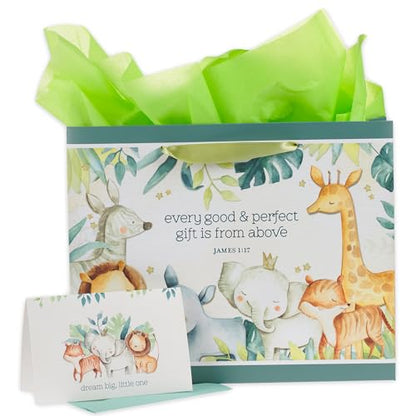 Christian Art Gifts Large Gift Bag for Kids with Card & Tissue - color: Baby Animals/Green, style: Large Landscape