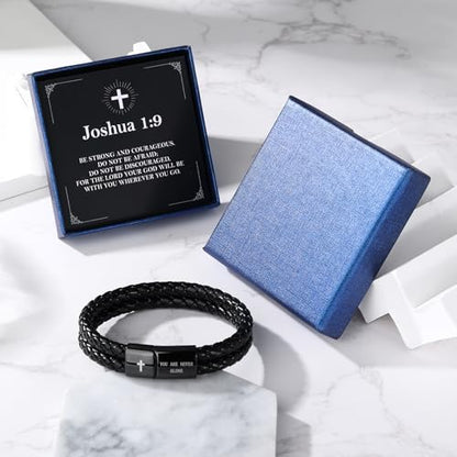 Christian Bracelet for Men, Bible Verse Leather Cross Gift for Men - color: A-Joshua 1:9