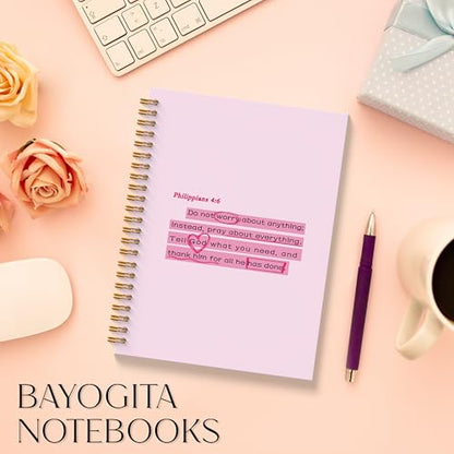 Pink Bible Verse Notebook - Pink Christian Journal, Preppy Christian Spiral Notebooks, Prayer Bible School Supplies Notebooks, Preppy Christian Gifts, Coworker Gifts, 5.5x8.3 Inches - color: Pink Christian