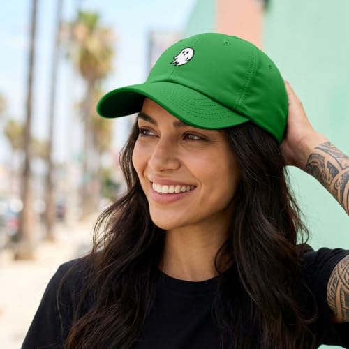 DALIX Ghost Embroidered Mens Womens Cotton Dad Hat Baseball Cap Adjustable - color: Kelly Green