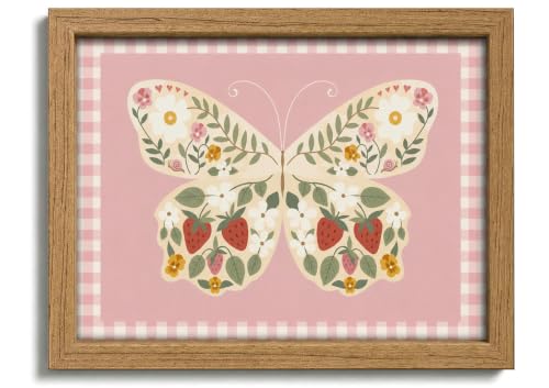 Pink Gingham Butterfly Canvas Wall Art Solid Wood Framed 12x16in - color: Pink Butterfly, size: 16"L x 12"W