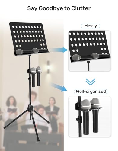 Multi Mic Holder with Clamp for Desk/Stand/Wall, Hold Up to 2 Handheld Mics