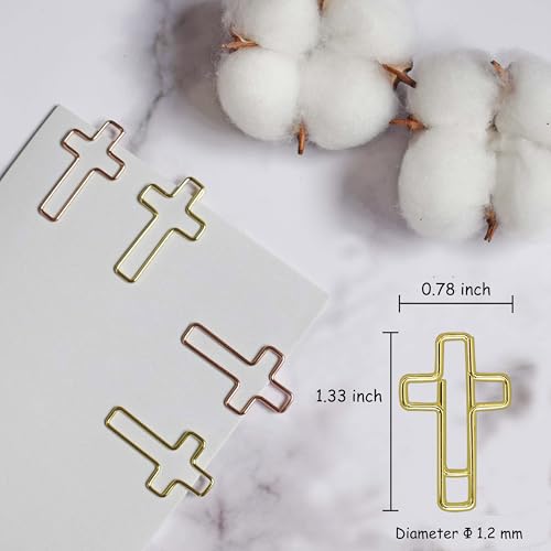 Gold Cross Paper Clips with Ribbons Set. Loaded Bible Supplies - color: Gold