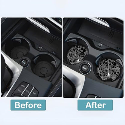 Car Cup Holder Coasters, 2 Pack – 2.75" Universal Auto Anti-Slip Insert Coaster, Rubber Car Coasters, Personalized Car Accessories for Women & Men (Spider Web) - color: Spider Web