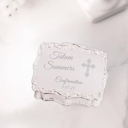 Cherished Moments Personalized Confirmation Rectangle Jewelry Box - color: Silver Confirmation