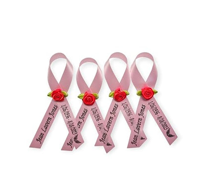 Personalized Memorial Service Funeral Ribbon Pins 20 Cross Religious Celebration of Life Custom Made Awareness Remembrance Anniversary Death Cross Sympathy Name Angel - color: Pink