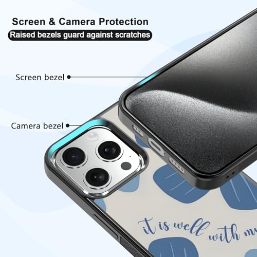 Aesthetic Blue Christian Floral Phone Case Compatible with iPhone 15 Pro 6.1 Inch, Cute Jesus Bible Verse Design, TPU Shockproof Protective Cover for Women Girls, Wireless Charging Compatible - color: iPhone 15 Pro