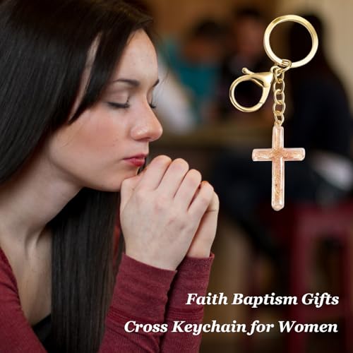 Angyape Cute Christian Cross Keychain for Women Purse Bag Charms Car Key Rings Accessories Flower Design Jesus Faith Gifts - color: C: Pink Keychain