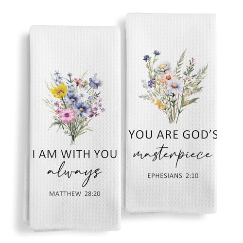 Christian Religious Gifts for Women, Christian Floral Kitchen Towels, Religious Scripture Bible Verse Kitchen Tea Towels Decorative Set, Bible Scripture Hand Dish Towels 16x24 in - color: Bible 1