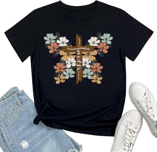 Women Christian Faith T Shirts - color: 4black, size: Small