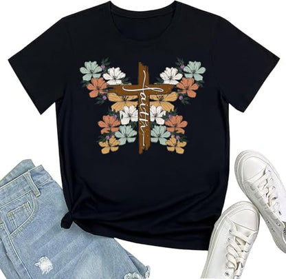 Women Christian Faith T Shirts - color: 4black, size: Small