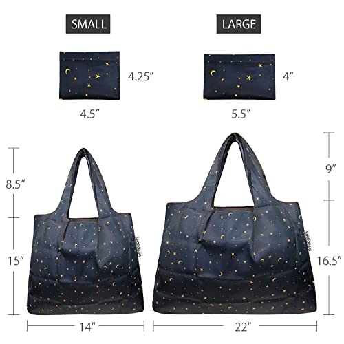 allydrew Large Foldable Tote Nylon Reusable Grocery Bags - color: Set of 2, Moon & Stars, size: Large & Small (Set of 2)