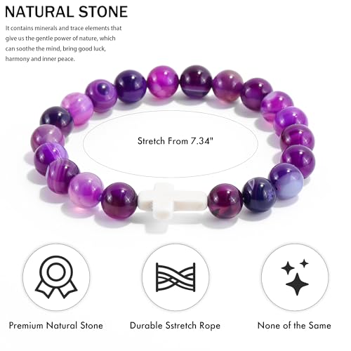 VIBILIA Cross Beaded Bracelets for Women, Birthday Gifts - color: E 1. Cross - Purple Banded