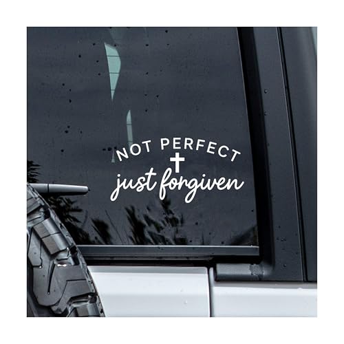 Cross Not Perfect Just Forgiven Decal, Jesus Car Window Decals, 6 Inches UV DTF Tranfer Car Stickers, Weatherproof Car Truck Window Bumper Sticker, Faith Car Stickers and Decals for Christians