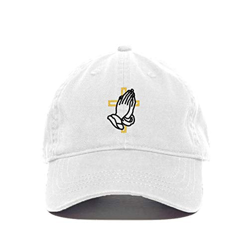 Praying Hands with Cross Baseball Cap Embroidered Cotton Adjustable Dad Hat - color: White