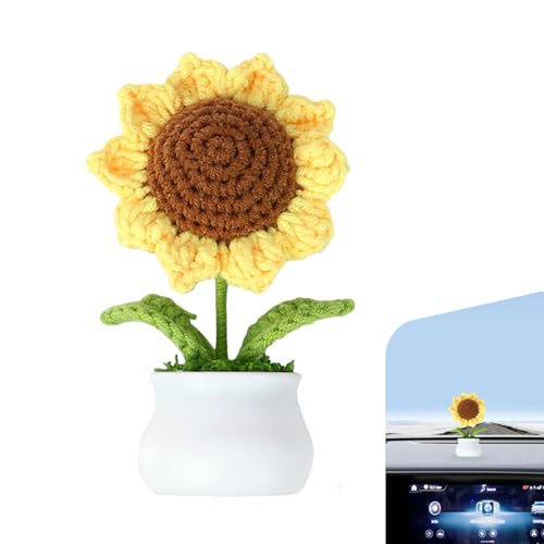 Car Crochet Sunflower Ornament, Cute Soft Lightweight Car Sunflower Dashboard Decor, Non-Slip Self-Adhesive Auto Interior Handmade Decoration for Women, Universal for Most Cars (Style A) - color: Style A & Yellow