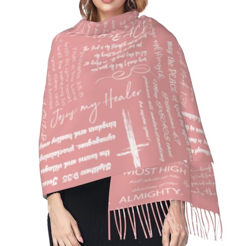 Prayer Shawls and Wraps for Women, Jesus Christian Gifts Bible Scarf Super Soft Fashion Shawl With Tassel - color: Pink