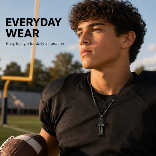 Smilelife Soccer Baseball Basketball Football Cross Necklace for Boys Men - style: Football