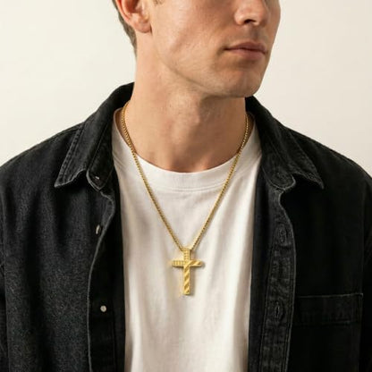 Cross Necklace for Men Black Gold Silver American Flag Pendant Chain Bible Verse Stainless Steel Necklaces Mens Stocking Stuffers for Christmas Christian Gifts - color: gold, style: 1:9-