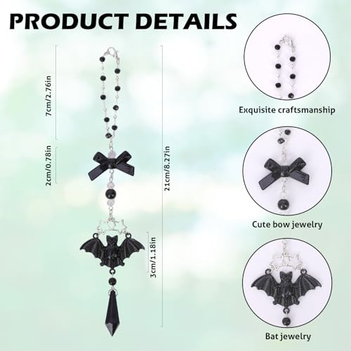 Black Crystal Car Rearview Mirror Charm - Y2K Gothic Bat Pendant Beaded Hanging Charms, Dark Fantasy Witch Halloween Cars Decor, Interior Ornament Gift for Women Men Driver - style: Bat