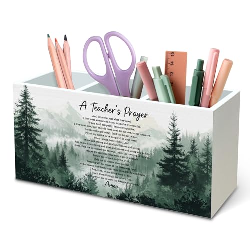 DILSJ Teacher Christian Pen Pencil Holder Organizer for Desk, Christian Teacher Gifts, Teachers Appreciation Gifts, Teacher's Prayer Bible Verse Wooden Box Signs for Office Desk Tabletop Decoration - color: Prayer
