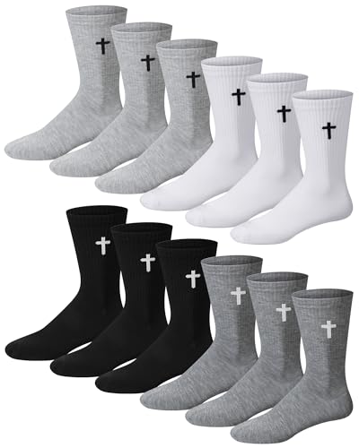 Shihanee 12 Pairs Cross Crew Socks for Men Christian Gifts - color: Multicolor