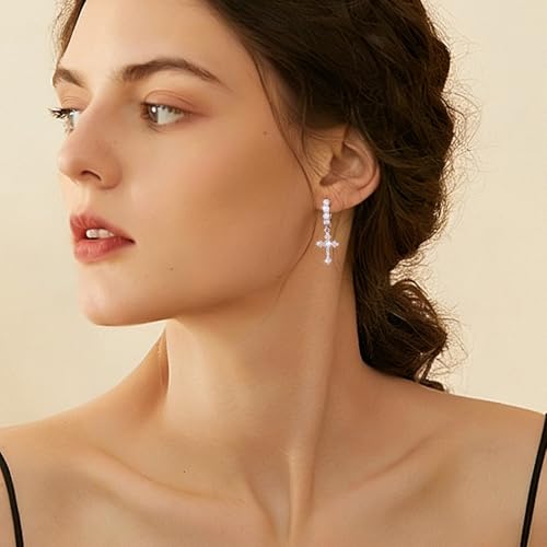 Moissanite Cross Earrings Sterling Silver Cross Stud Eearrings D Color VVSI Moissanite Stud Earrings Crucifix Jewelry Gift - color: Silver-1.5CT