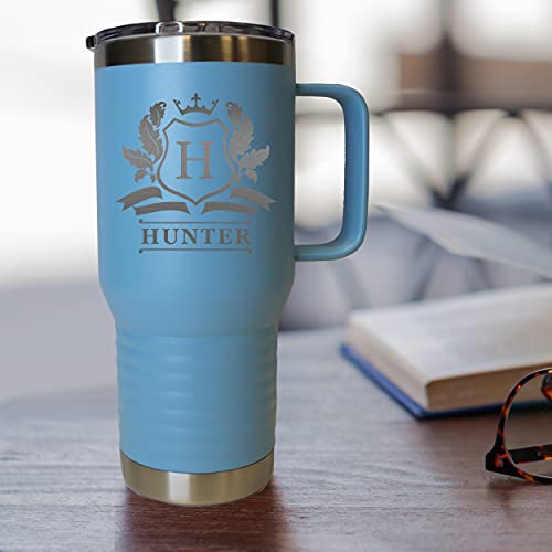 The Wedding Party Store Custom Personalized 20 oz Stainless Steel Powder Coated Vacuum Insulated Double Walled Travel Tumbler Coffee Mug with Handle and Lid (Carolina Blue) - color: Carolina Blue