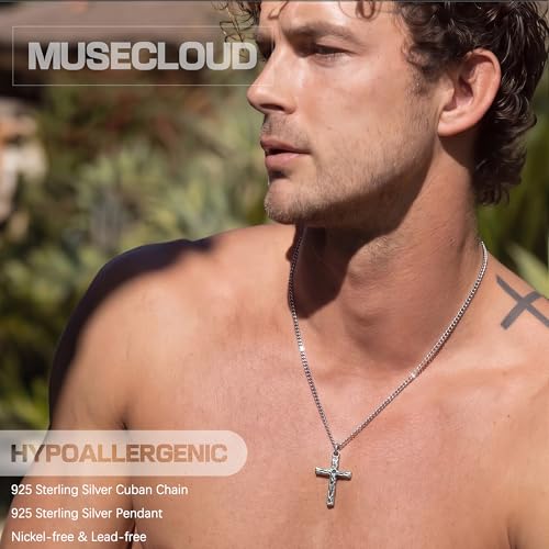 925 Sterling Silver Crucifix Necklace for Men, 18-26 Inch - color: Oxidized Sterling Silver Crucifix Pendant with Sterling Silver Cuban Chain, size: 26 in (65cm) Chain - Ultra Long Fit