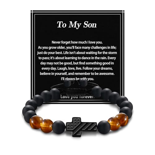 Cross Bracelet for Boys & Men, Adjustable Christian Beaded Bracelet - color: Beads-E-To My Son