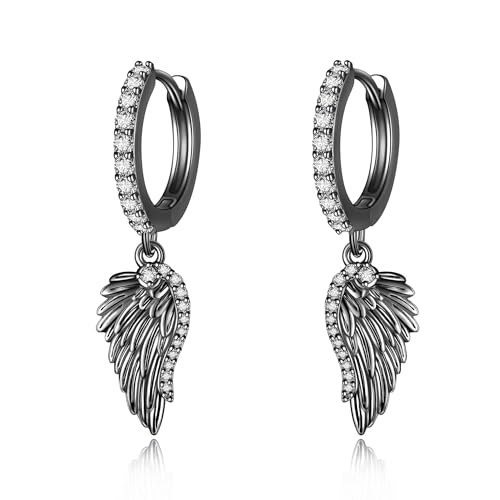 Angel Wing Earrings S925 Sterling Silver Gold Black Rose Gold Silver Gold Angel Wings Dangle Earrings Wings Jewelry Gifts for Women - color: black gold