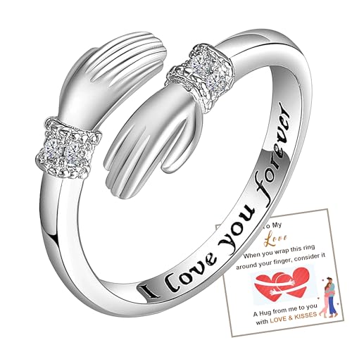 Christian Gifts S925 Sterling Silver Cross Ring for Daughter Women Cubic Zirconia Adjustable Ring Christian Pray Cross Thumb Rings With Inspirational Card - color: I love you forever,To love