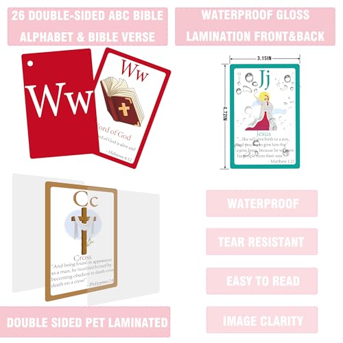 26 Bible Alphabet Flash Cards for Toddlers, Christian FlashCards for Kindergarten, Preschool, Homeschool, Toddler Bible 2-4 Years