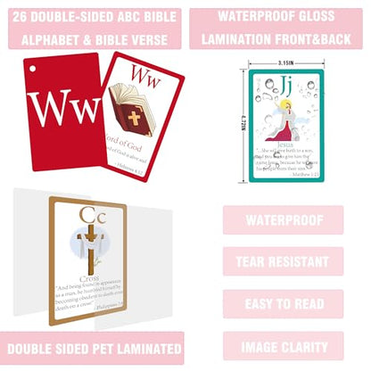 26 Bible Alphabet Flash Cards for Toddlers, Christian FlashCards for Kindergarten, Preschool, Homeschool, Toddler Bible 2-4 Years