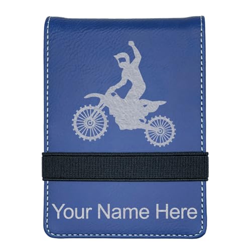 LaserGram Mini Padfolio with Notepad and Pen, Motocross, Personalized Engraving Included (Dark Blue) - color: Dark Blue