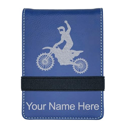 LaserGram Mini Padfolio with Notepad and Pen, Motocross, Personalized Engraving Included (Dark Blue) - color: Dark Blue