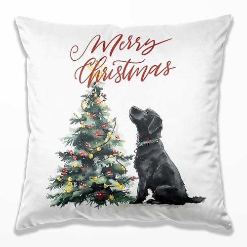 Christmas Tree Black Labrador Retriever Pillow Covers 18x18, Black Labrador Retriever Gifts, Christmas Tree Lab Throw Pillow Covers for Home Living Room Bedroom Sofa Couch - color: 01 Color