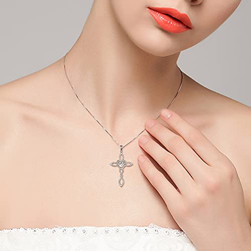 Celtic Knot Cross Pendant Necklace Sterling Silver Religious Irish Infinity Love Heart Irish Celtics Necklace Jewelry Mothers Day Birthday Gifts for Women Girls - color: Silver April cross necklace