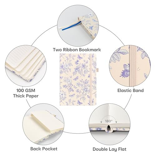 &And Per Se Lined Hardcover Notebook – A5 5.7"x8" College Ruled, 160 Pages, 100gsm Thick Paper – Aesthetic Journal for Women, Gift-Ready Planner, Everyday Writing Notebook (Blue Flowers) - color: b.Blue Flowers, style: Lined with Pattern