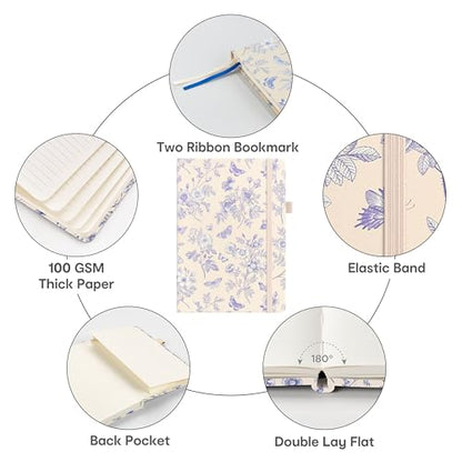 &And Per Se Lined Hardcover Notebook – A5 5.7"x8" College Ruled, 160 Pages, 100gsm Thick Paper – Aesthetic Journal for Women, Gift-Ready Planner, Everyday Writing Notebook (Blue Flowers) - color: b.Blue Flowers, style: Lined with Pattern