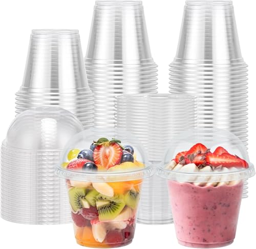Lamosi 100 Pack 9 oz Clear Plastic Cups with Dome No Hole Lids - size: 100Pack-Dome Lids